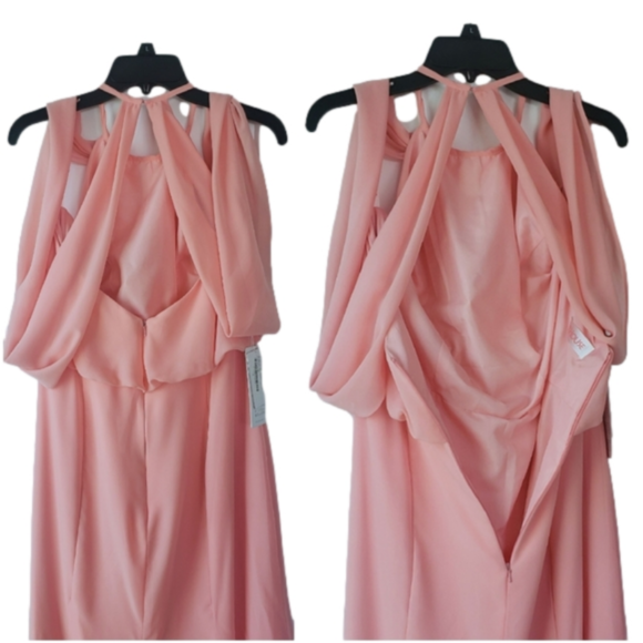 Coral Scoop Neck Floor-Length Chiffon Dress - Picture 3 of 7